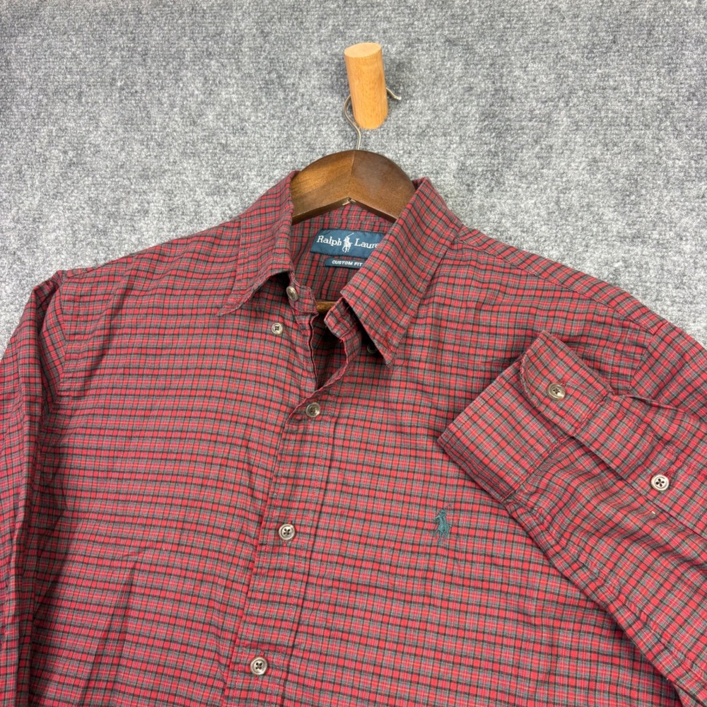 Ralph Lauren Button Down Mens L Red Plaid Custom Fit Cotton Long Sleeve Shirt
